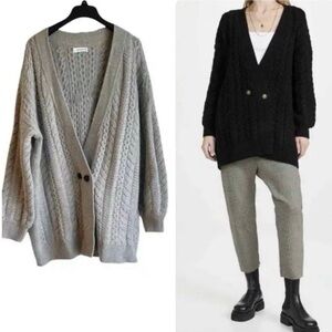 NAADAM Oversized Double Breasted Wool Cashmere-Blend Cable Knit Cardigan XL $520